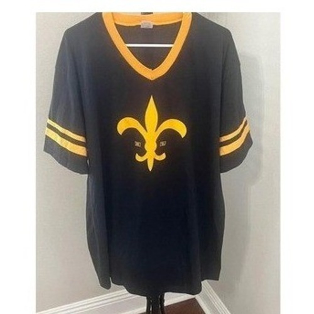 NFL Black and Gold V-Neck Long Sleeve Fleur-de-Lis Tee